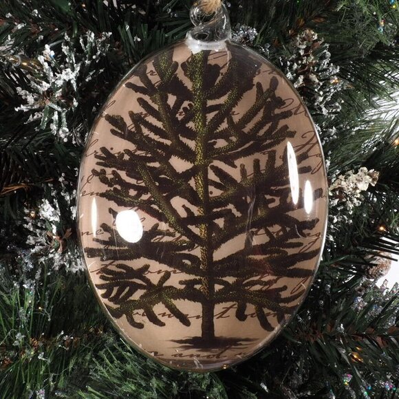 Christmas Ornament Glass Oval Nature Tree Clear Painted Back - Picture 1 of 5